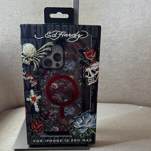 Ed Hardy Skull and Floral iPhone 16 Pro Max Case - Red and Blue